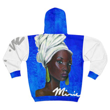 Load image into Gallery viewer, Blue and White AOP Unisex Zip Hoodie
